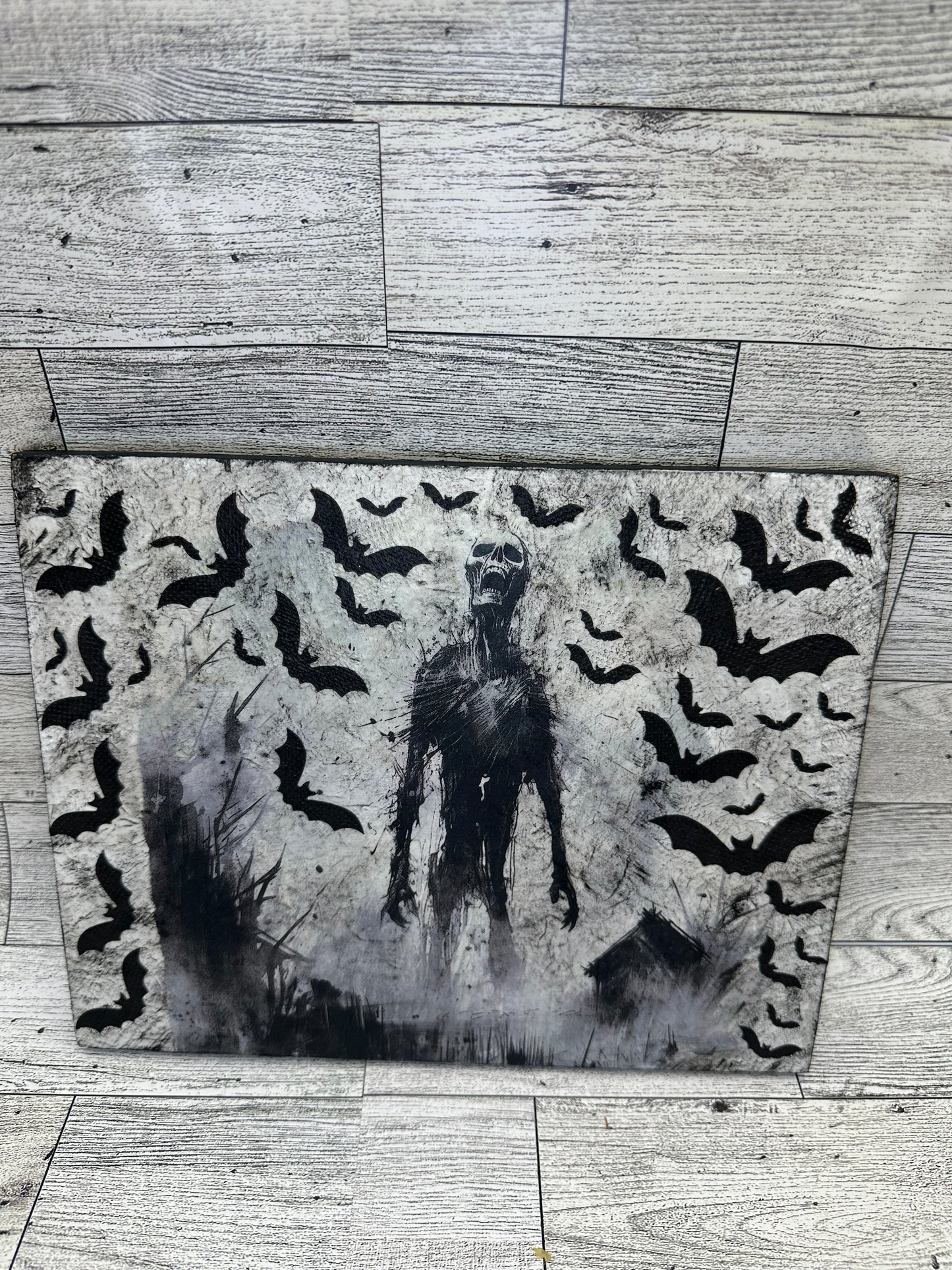 Halloween Sign with a Creepy Skeleton Screaming