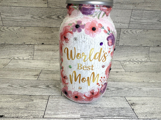 Large Mason Jar Tissue Holder "World's Best Mom"