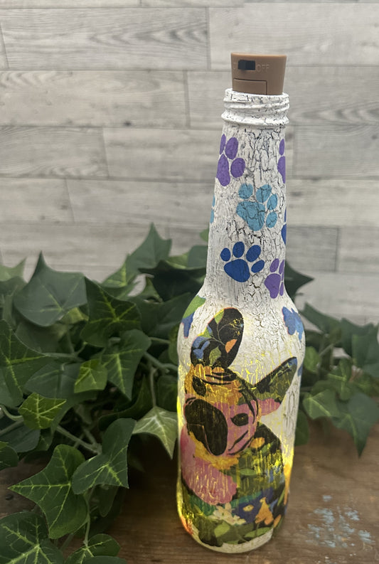 Colorful Pug w/Paw Prints Light Up Small Bottle