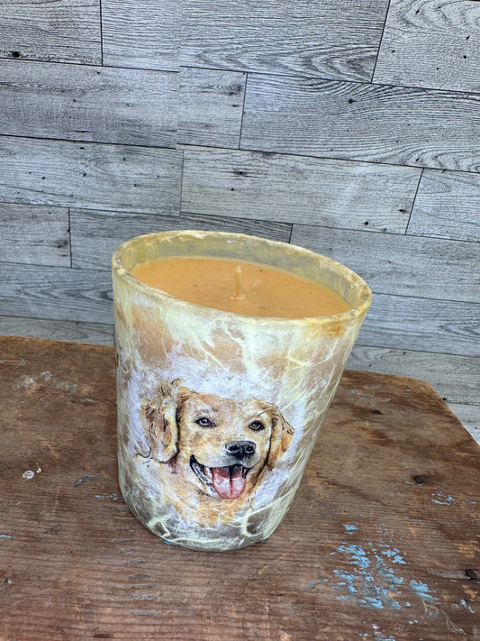 12 ounce Soy Wax Caramel Vanilla Scented Yellow Lab Candle