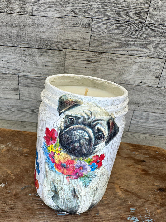 12 oz Soy Wax French Vanilla Scented Candle w/Pug