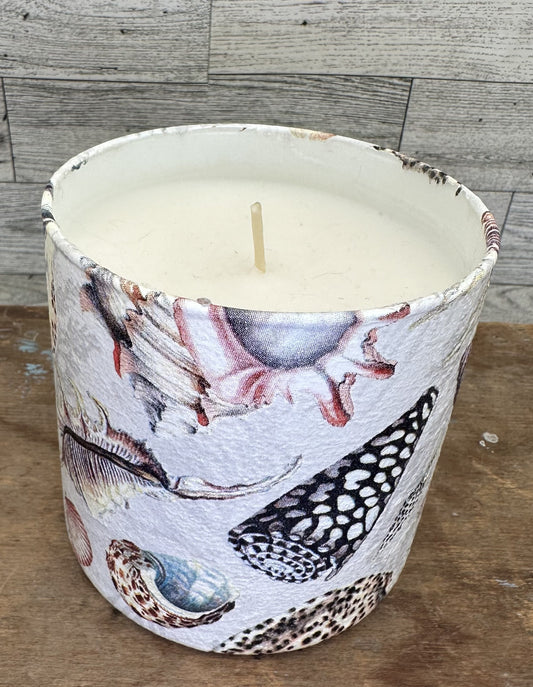 14 oz Soy Wax Beach Towel Scented Candle w/Seashells