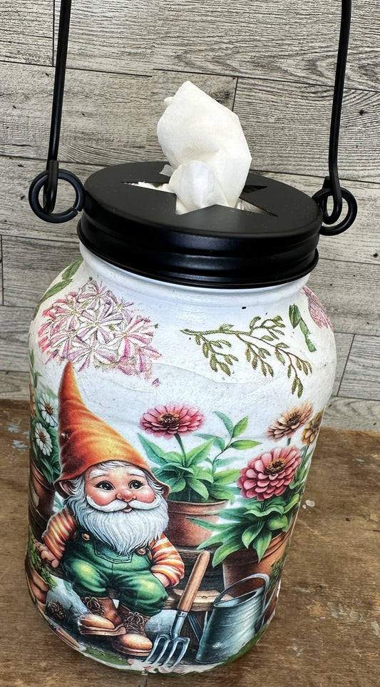 Gnome/Gardening Large Mason Jar Tissue Holder