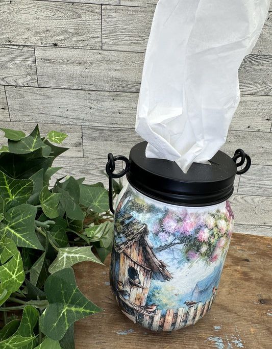 Spring/Summer Bunny w/Birdhouse & Flowers Tissue Holder