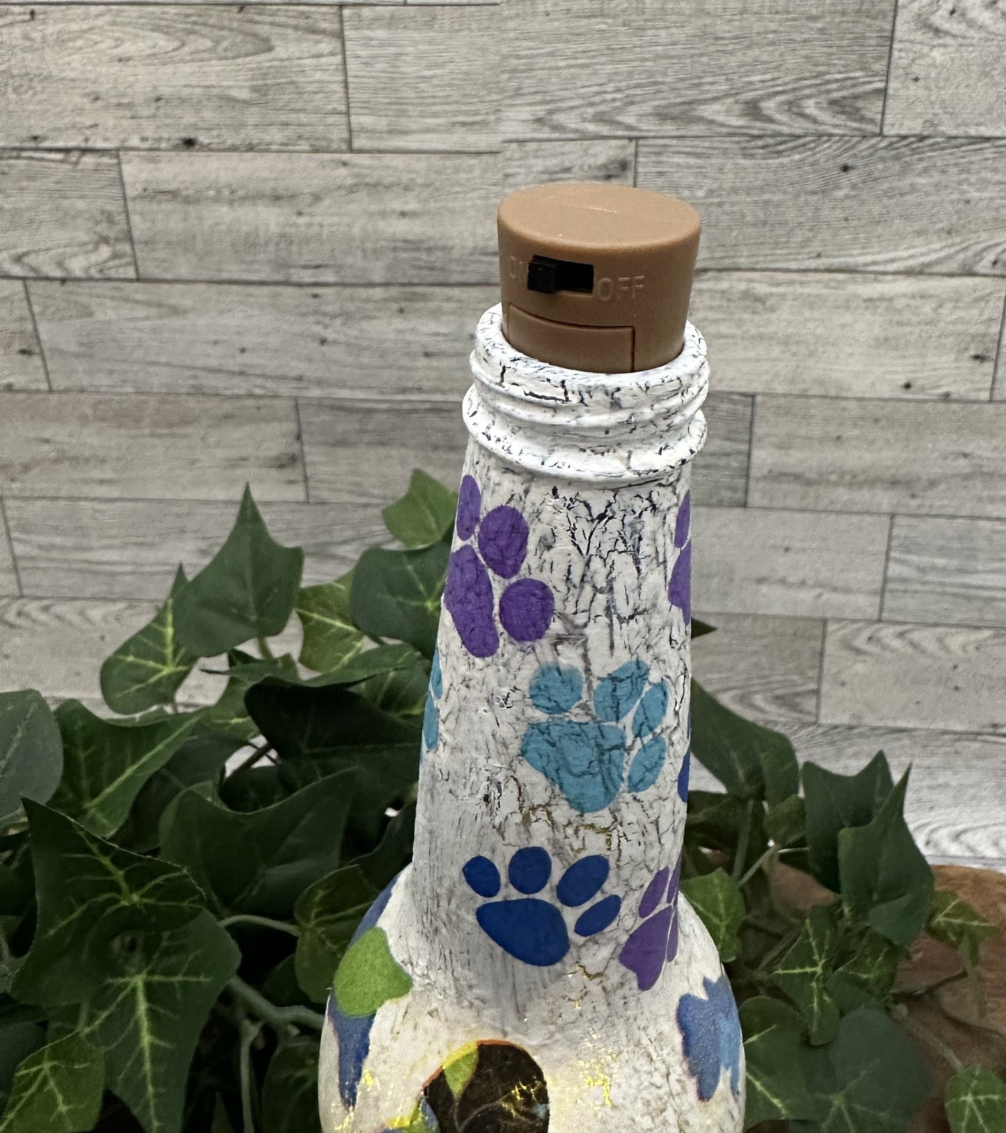 Colorful Pug w/Paw Prints Light Up Small Bottle