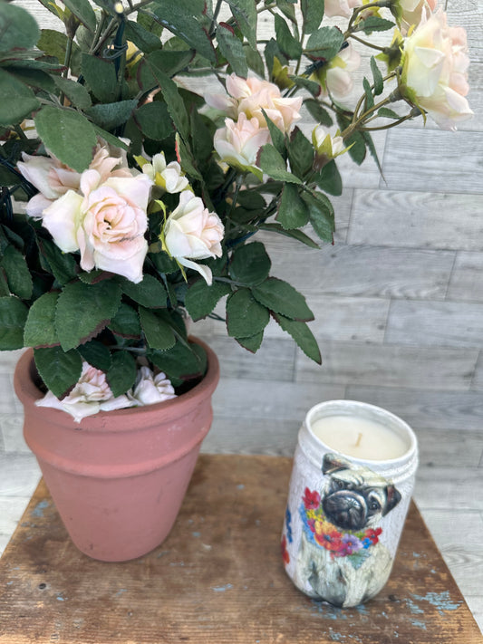 12 oz Soy Wax French Vanilla Scented Candle w/Pug