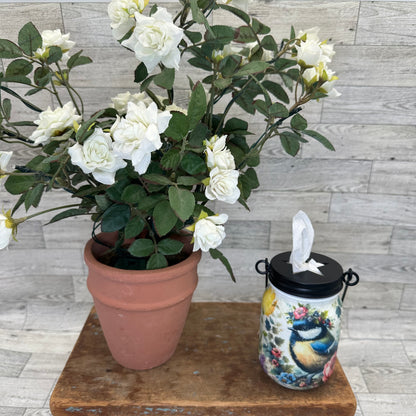 Birds & Flowers Mason Jar Hanging Tissue Holder