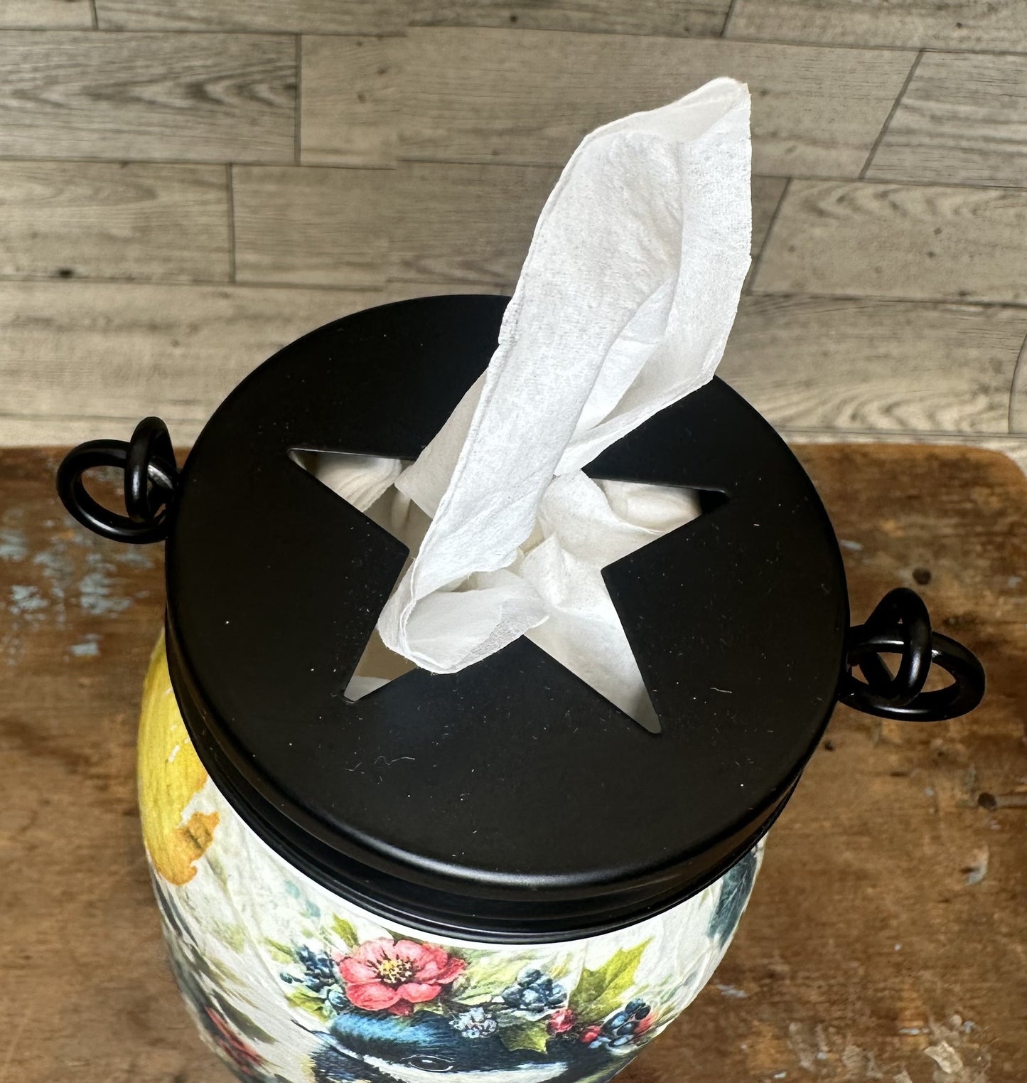 Birds & Flowers Mason Jar Hanging Tissue Holder