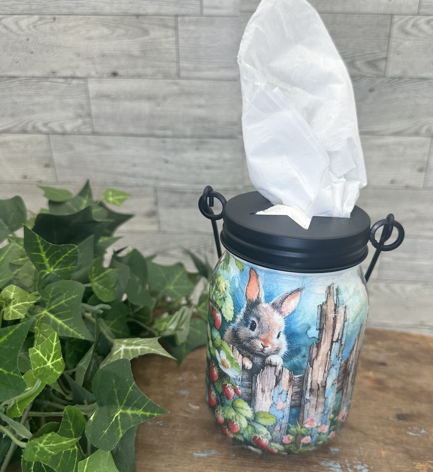 Spring/Summer Bunny w/Birdhouse & Flowers Tissue Holder