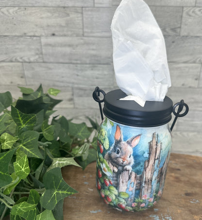 Spring/Summer Bunny w/Birdhouse & Flowers Tissue Holder