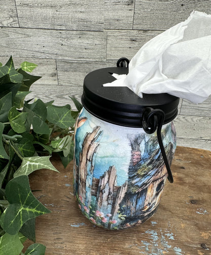 Spring/Summer Bunny w/Birdhouse & Flowers Tissue Holder